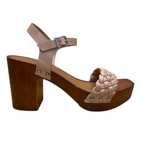 Madden Girl Women’s Pink Faux Leather Woven Strap Wood Platform Block Heel Sz 9M